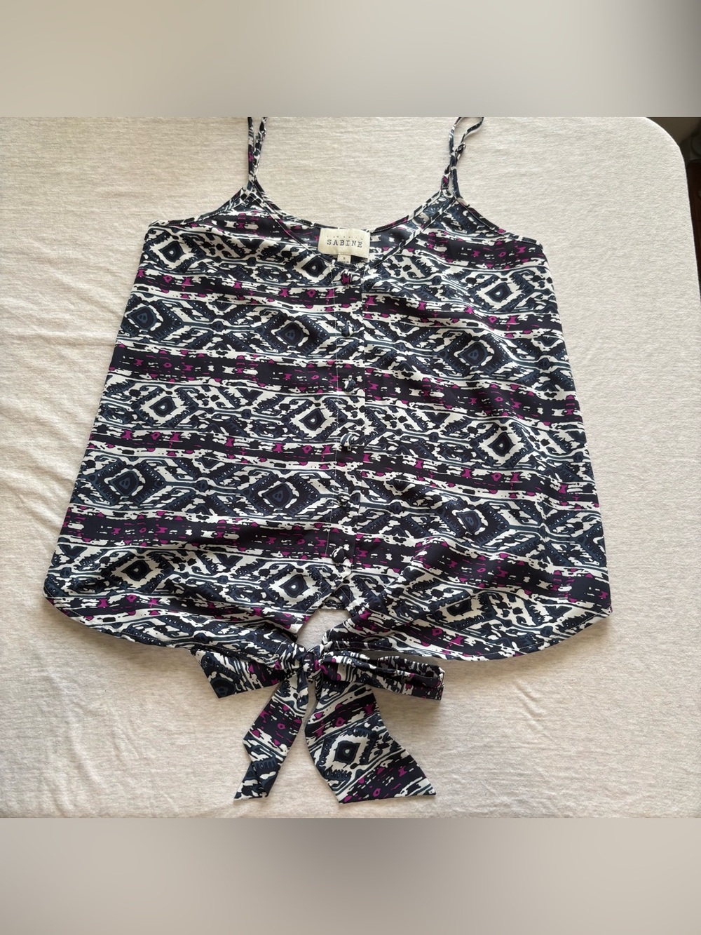 Sabine by Anthropologie Tie Front Tribal Geometric Tank Top Sz S
